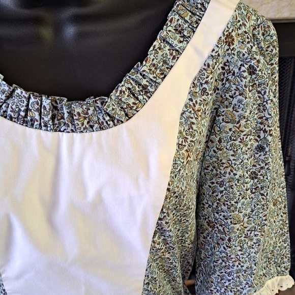 Vintage Women's S Prairie Swing Dress Handmade Blue White Ditzy Floral Cottage - Picture 3 of 13